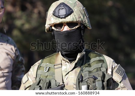 American soldier in uniform with weapon during the fighting