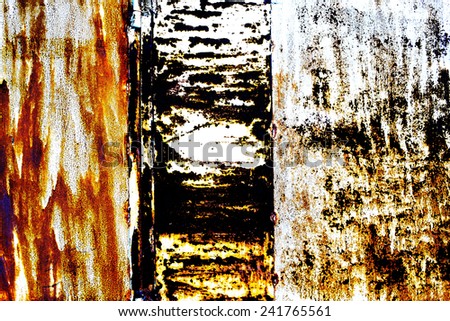 shabby rusty metal background with cracked paint and aged by time brutal pattern