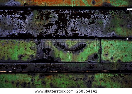 shabby rusty metal surface with corrosion and scratches on it