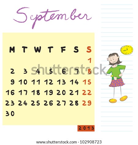 september 2013, calendar design with the principled student profile for international schools