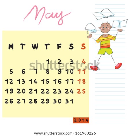 may 2014 calendar illustration, hand drawn design with kid, the knowledgeable student profile for international schools