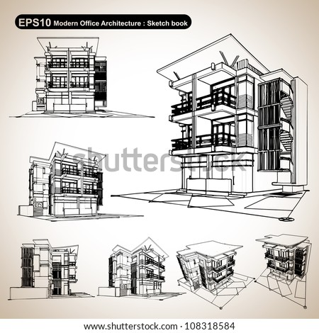 Modern office Architecture : Sketchbook illustration vector.