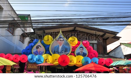 CHIANG MAI, THAILAND-JANUARY 19 : 30th anniversary Bosang umbrella festival,Home and shop decoration annual Umbrella festival at San Kamphaeng. on Jan.19, 2013 in Chiang Mai, Thailand.