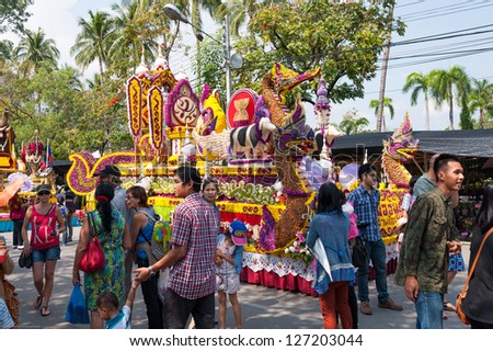 CHIANG MAI,THAILAND-FEB.3 : 37th Anniversary Chiang Mai Flower Festival, People are interested in coming to visit the annual Chiang Mai flower festival. on Feb.3, 2013 in Chiang Mai,Thailand.