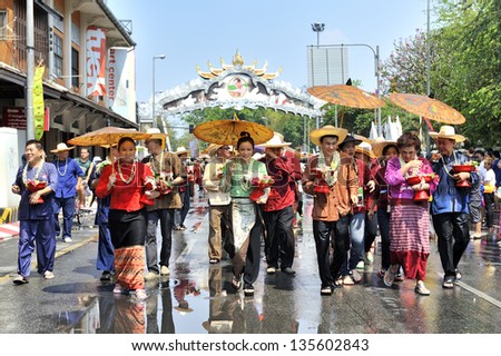 CHIANG MAI THAILAND-APRIL 13:Chiangmai Songkran festival.The tradition of bathing the Buddha Phra Singh marched on an annual basis. With respect to faith.on April 13,2013 in Chiangmai,Thailand.