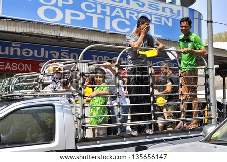 CHIANG MAI THAILAND-APRIL 13:Chiangmai Songkran festival.People were left out private cars to attend the festival.on April 13,2013 in Chiangmai,Thailand.