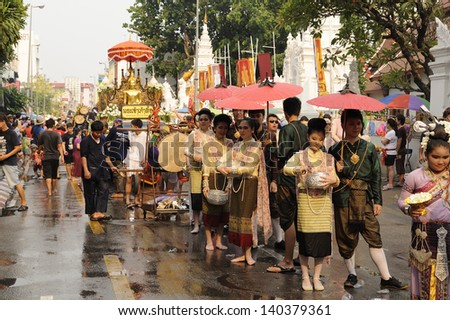 CHIANG MAI THAILAND-APRIL 13:Chiangmai Songkran festival.The tradition of bathing the Buddha marched on an annual basis. With respect to faith.on April 13,2013 in Chiangmai,Thailand.