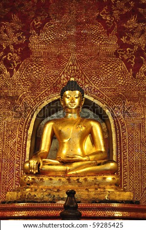 Meditation Buddha statue\
\
An important and very old\
\
Wat Pha-singha Temple Chiangmai Thailand