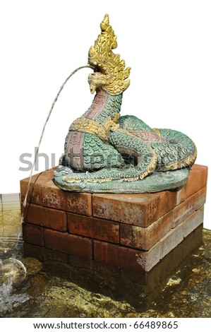 Naga Is sacred. Decorative garden and fish pond. It put on a pedestal and fountain accessories.