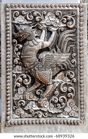 Silver lacquer Show Animals in mythology fine-art. Global Crafts Thai artists. Place in Chiang Mai, Thailand.
