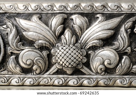 Silver plate engraving flower Northern Thai craftsmanship.