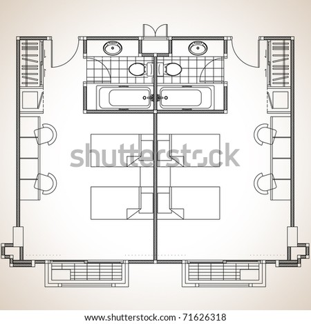 Floor Plans on Residential Forms The Floor Plan  2 Bed Hotel Room Stock Vector