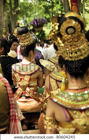 CHIANGMAI,THAILAND-JULY 7:The wai khru ceremony.female traditional dress auspicious ceremony to pay homage to teachers on a regular basis every year on July 7,2011 in Chiangmai university, Thailand.