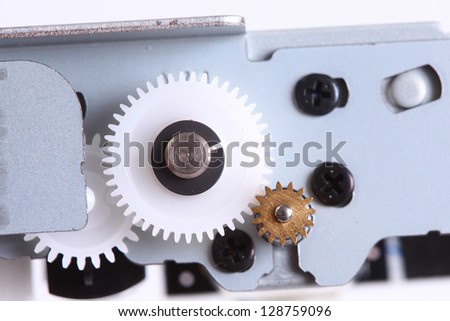 Plastic gears  from inside a laptop Printer.