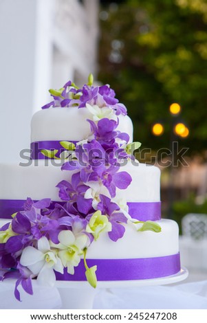 A beautiful wedding cake setup for wedding ceremony.