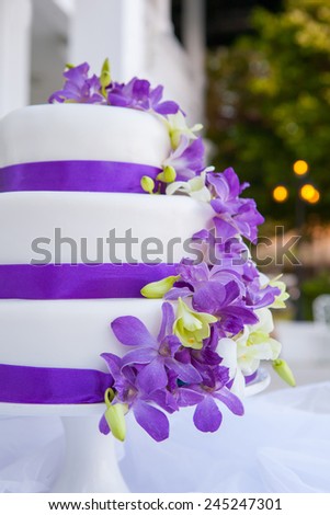 A beautiful wedding cake setup for wedding ceremony.