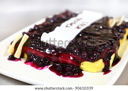 Slice of chocolate mousse cake served on a plate