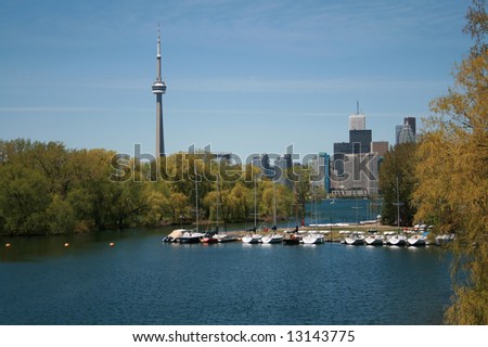 Toronto Island marina with Toronto view as a background