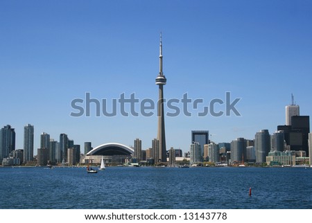 Skyline Downtown Toronto - including the Rogers Center, CN Tower, and banking district