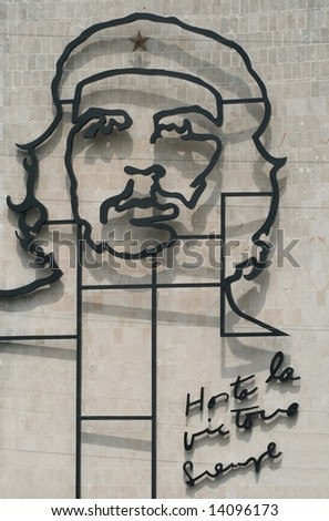 HAVANA, CUBA - Ministry of the Interior building , featuring a iron mural of Che Guevara\'s face at the Square Revolution
