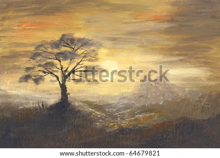 Romantic sunset. Picture of hand-painted.