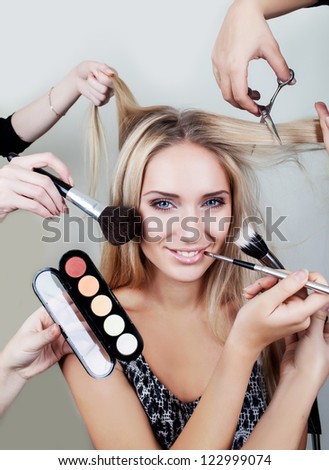 girls makeup. make-up artist, stylist, hairdresser