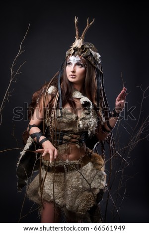 stock photo Portrait of the female viking Awesome body art studio work