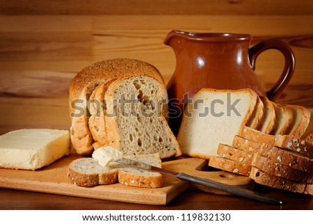 rustical breakfast with bread and butter