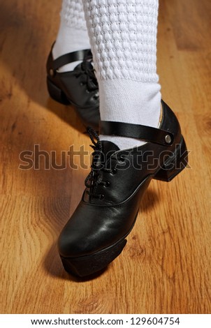 closeup of dancing feet in irish step shoe