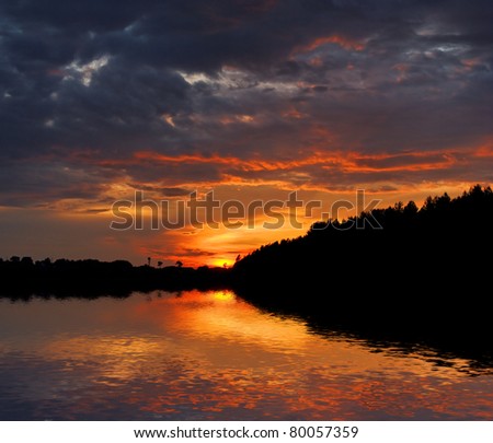 beautiful water landscape on sunset