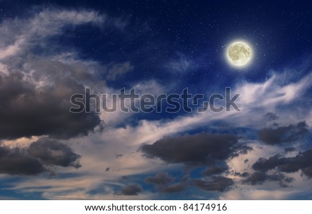 cloudy night sky with moon and stars
