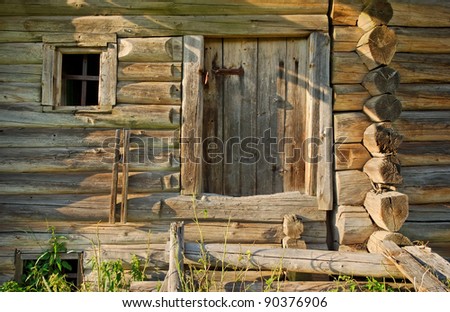 door of old rustic log house