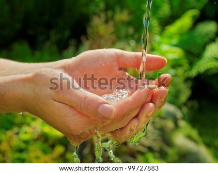 washing hands in green garden