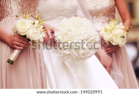 Wedding Bouquet Of A Bride And Two Bridesmaid