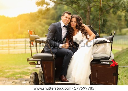 Bride and groom in a carriage