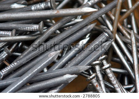 Bunch of iron nails in tool box