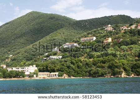 Sea coast of Corfu island. Photo made from coast line boat.