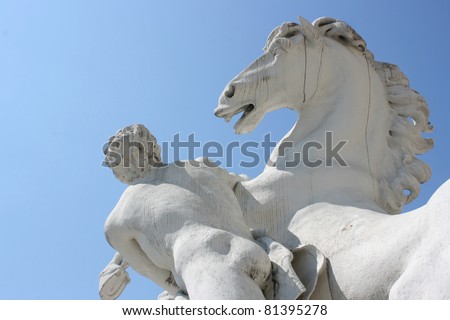 Detail of monument of horse and man. Sculpture is placed in front of Belvedere castle, Vienna, Austria
