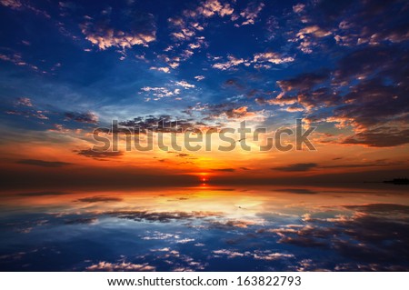 Sunset And Reflection With Beautiful Sky