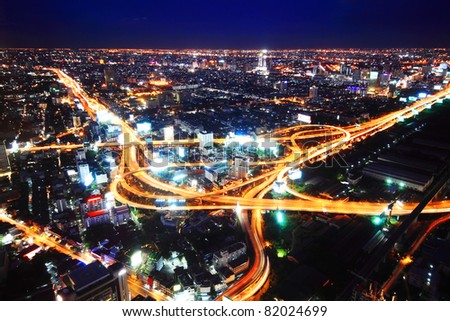 Industrial road at night in Bangkok, Thailand