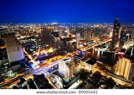 City town at twilight, View Point on a Sky Bar at Sirocco, Bangkok, Thailand