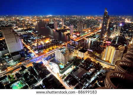 City town at night, Bird eyes view from Sky Bar at Sirocco, Bangkok, Thailand