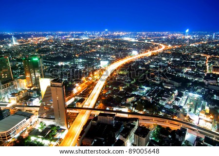 Transportation in city town at night, View Point on a Sky Bar at Sirocco, Bangkok, Thailand