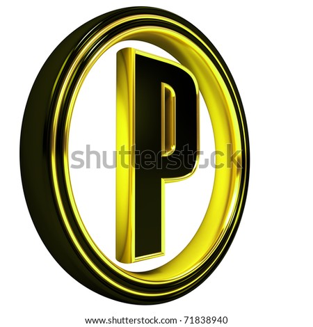 stock photo 3D Letter p in circle Black gold metal