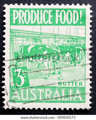 AUSTRALIA - CIRCA 1953:A Cancelled postage stamp from Australia illustrating Food Production , issued in 1953