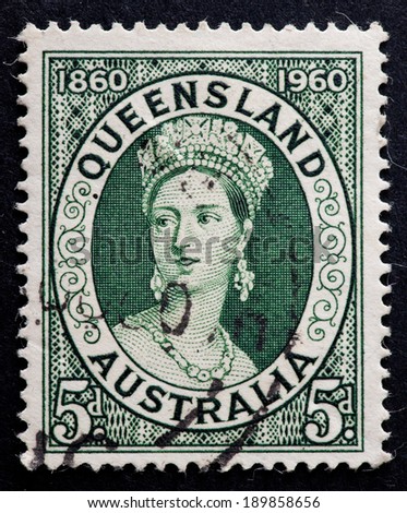 AUSTRALIA - CIRCA 1960:A Cancelled postage stamp from Australia illustrating centenary of first Queensland postage stamp, issued in 1960.
