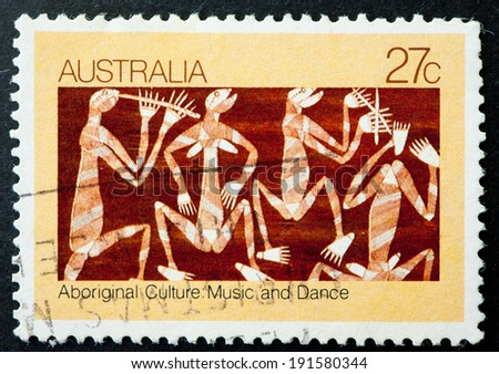 AUSTRALIA - CIRCA 1982:A Cancelled postage stamp from Australia illustrating Aboriginal Culture, issued in 1982.