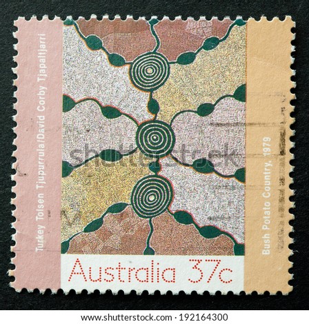 AUSTRALIA - CIRCA 1988:A Cancelled postage stamp from Australia illustrating Aboriginal Paintings, issued in 1988.