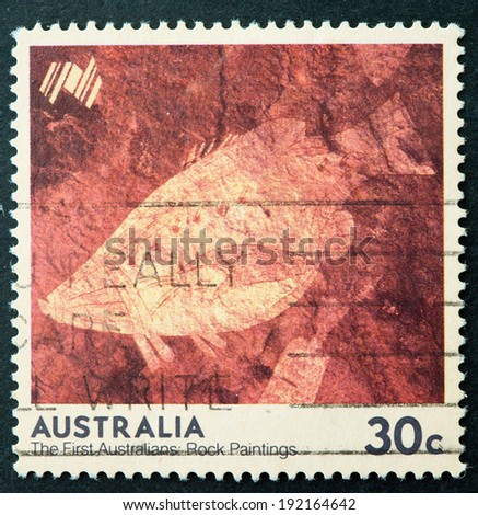 AUSTRALIA - CIRCA 1984:A Cancelled postage stamp from Australia illustrating Aboriginal Paintings, issued in 1984.