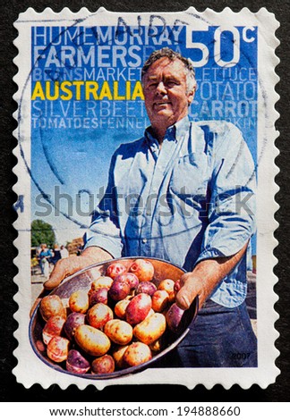 AUSTRALIA - CIRCA 2007:A Cancelled postage stamp from Australia illustrating Food Markets, issued in 2007.